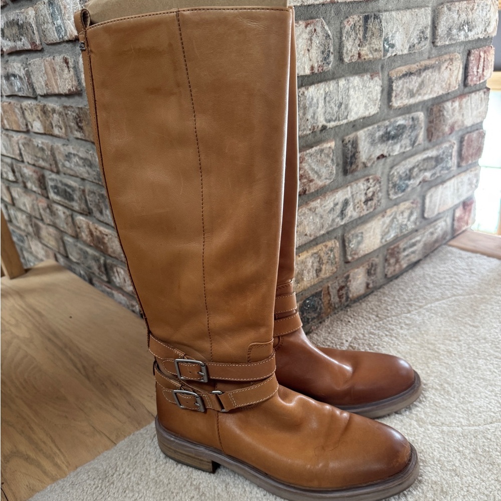 Sam Edelman Freda Cashew Leather Buckle Knee High Boot